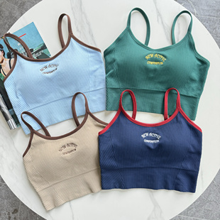 美式复古运动背心女一体式胸垫U型美背吊带健身瑜伽外穿防震内衣
