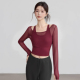 瑜伽服女秋冬运动上衣带胸垫紧身显瘦长袖 跑步训练健身服 气质时尚