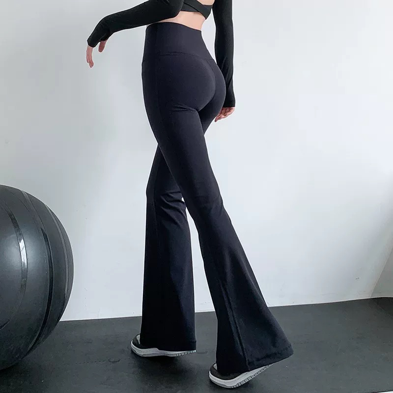 原厂高腰微喇瑜伽裤女跑步速干运动长裤显腿长高弹收腹阔腿健身裤