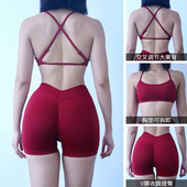 欧美运动套装 女速干跑步防震文胸聚拢防下垂瑜伽上衣新 美背健身裤