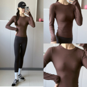 新款 秋 裸感瑜伽服女上衣2026外穿速干圆领打底健身普拉提运动长袖