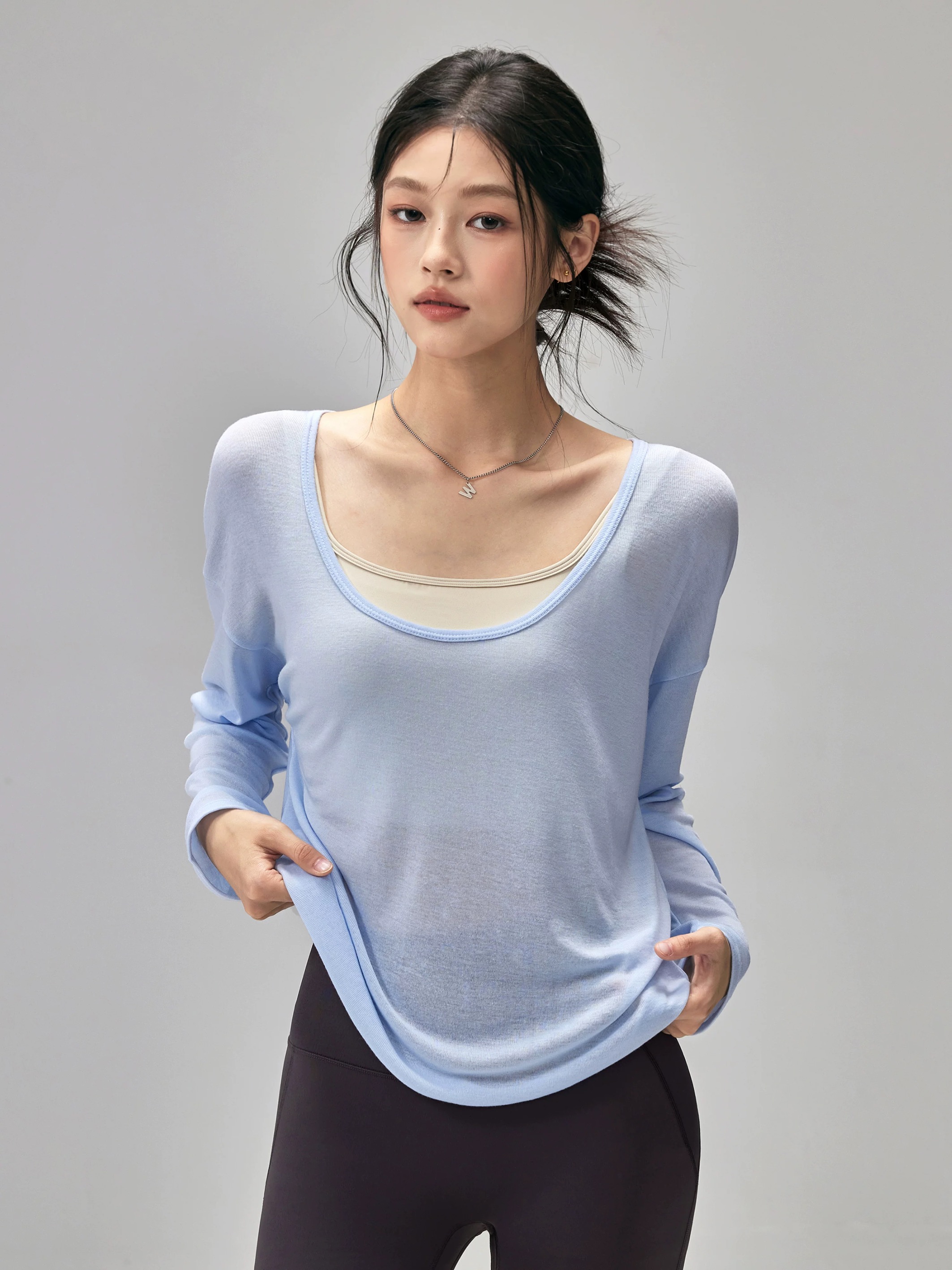 洋白菜宽松瑜伽服薄款速干运动罩衫显瘦普拉提训练上衣长袖T恤
