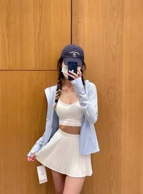 洋白菜Varsity 女士百搭褶高腰网球裙速干芯吸短裙户外运动通勤