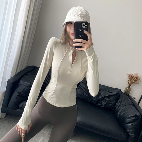 秋冬新品半拉链瑜伽服女紧身显瘦运动上衣专业户外跑步训练长袖
