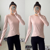 显瘦瑜伽服女普拉提健身上衣T恤户外跑步长袖 大牌同款 圆领修身