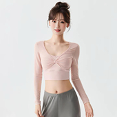 瑜伽服女2025秋冬新款 T恤普拉提训练健身服 运动上衣绝美网纱长袖