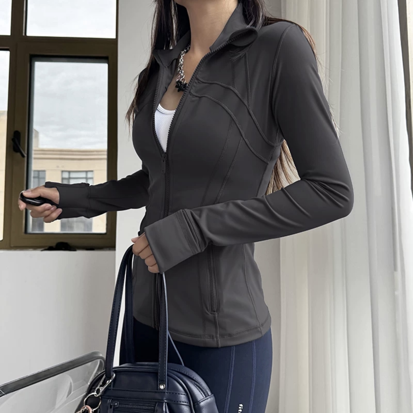 拉链紧身瑜伽服lulu紧身