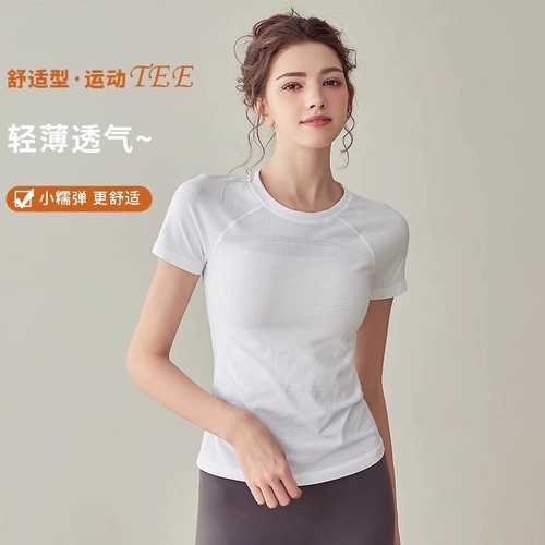 洋白菜春夏运动健身短袖速干瑜伽服跑步训练上衣紧身显瘦T恤新