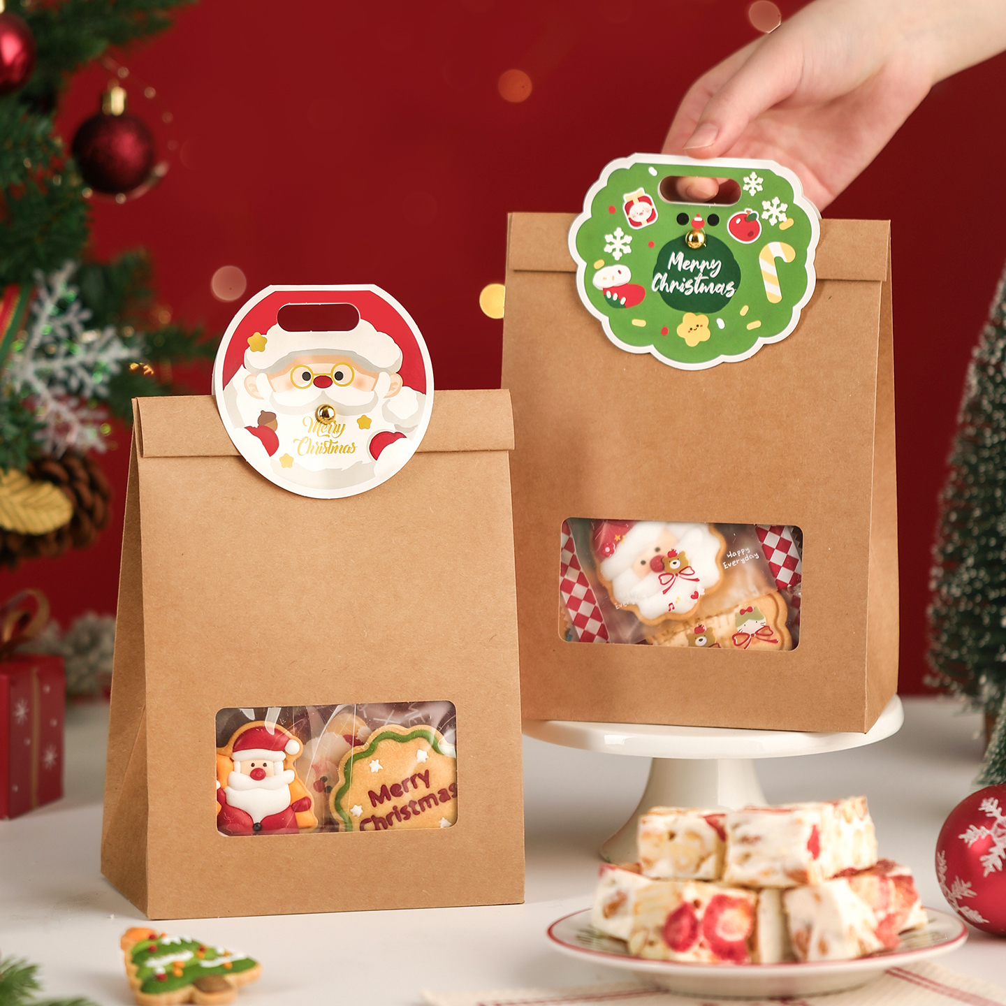 圣诞雪花酥包装盒糖果曲奇饼干牛轧糖的礼品袋烘焙太妃糖零食打包