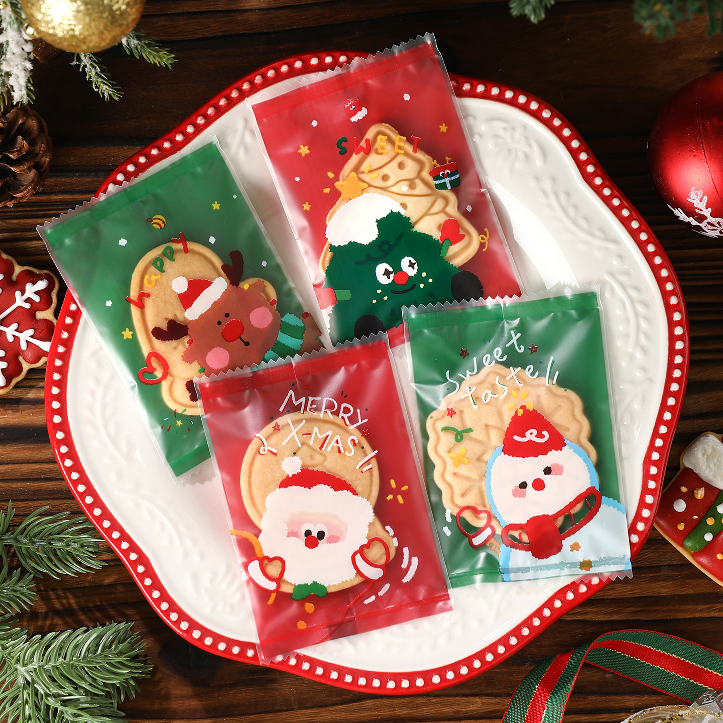 圣诞节饼干包装袋雪花酥曲奇牛轧糖果糖霜烘焙独立透明机封礼品盒