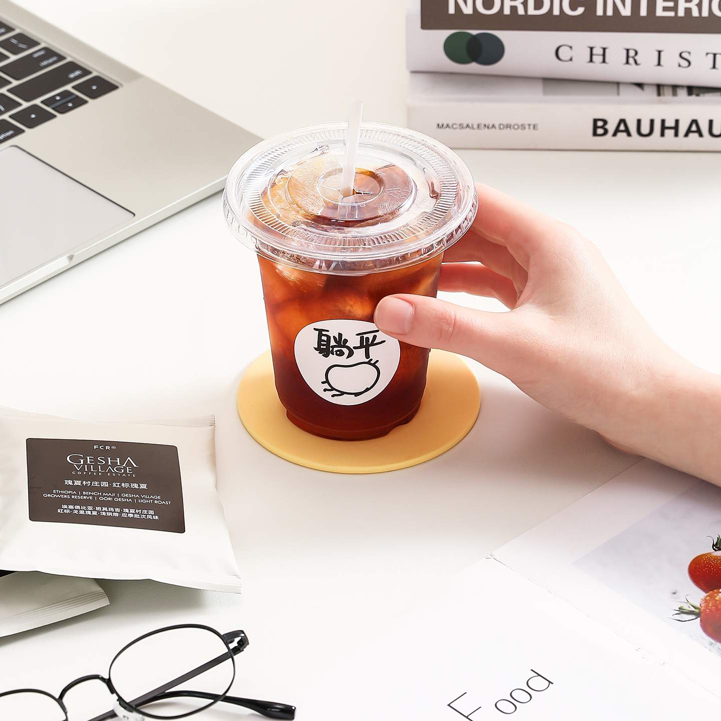 咖啡杯一次性奶茶杯子PET透明带盖自制美式打包冷饮塑料杯食品级