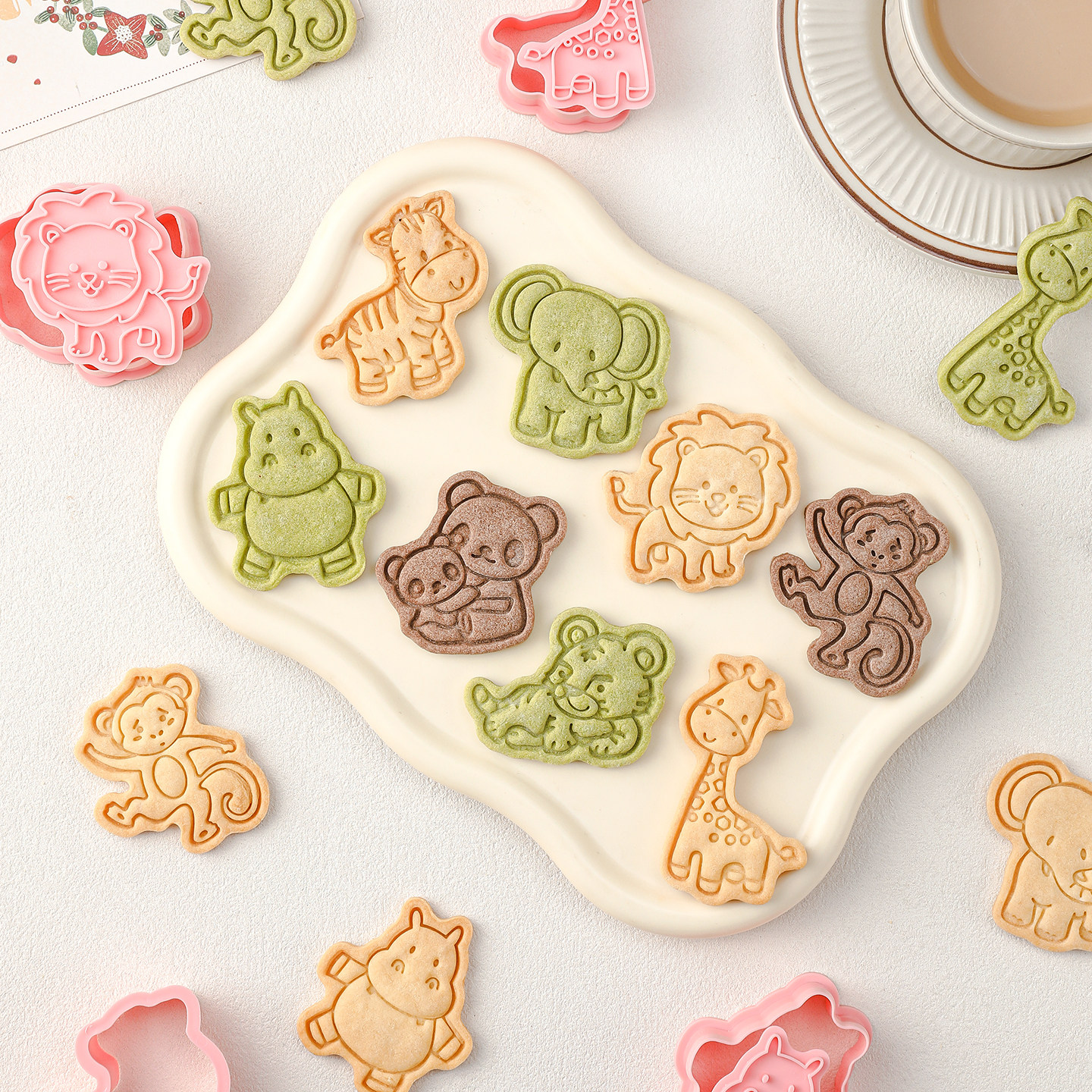 卡通动物饼干模具熊猫大象狮子家用3d立体按压花造型烘焙翻糖磨具