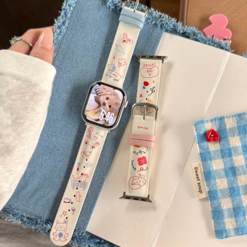 适用iWatchs涂鸦真皮表带