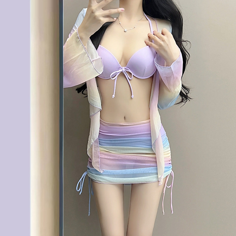 夏季新款性感女士泳衣分体比基尼四件套温泉度假游裙式泳装bikini