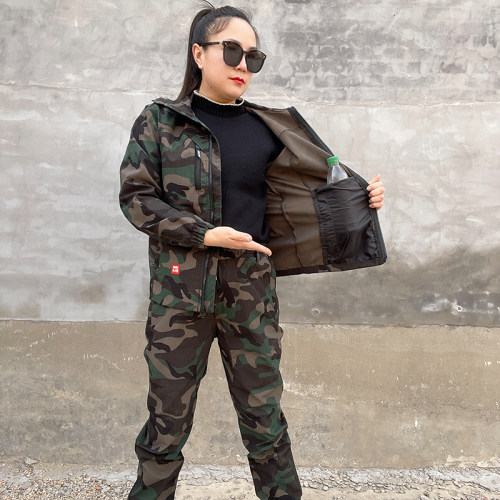 春秋耐磨长袖格子工作服套装工装