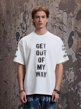 RAIN DOWN ON SHADOW 白色喷漆字母印花重磅drill潮牌T恤美式短袖