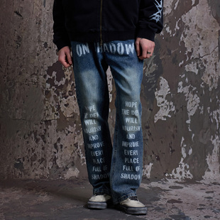 RAIN DOWN ON SHADOW 洗水做旧蓝色美式drill休闲裤潮牌牛仔裤
