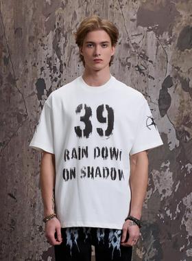 RAIN DOWN ON SHADOW 白色喷漆字母印花重磅drill潮牌T恤美式短袖