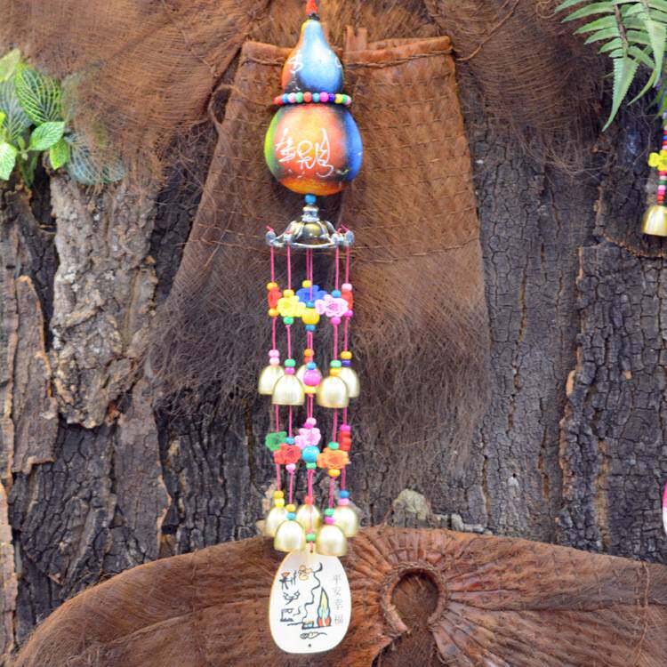 特色东巴手绘彩绘天然葫芦风铃 新款创意图腾手工艺品挂饰铃铛