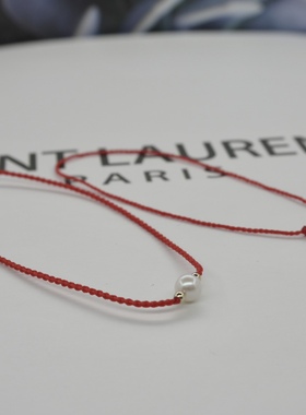 精品小幸运超细纯手工编织淡水珍珠可调节红绳手链本命年情侣手绳