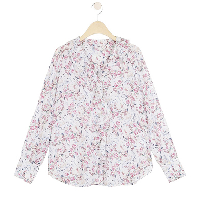 丝绵印花衬衫玫瑰花印花荷叶花边