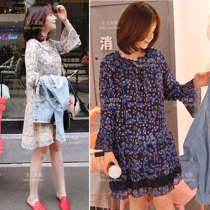 亏本回馈~岛屿家~女人花园ins超火的连衣裙 原宿风碎花蕾丝百褶