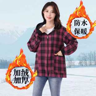 罩衣女冬季加绒加厚成人干活外穿短款漂亮防水围裙新款大褂工作服