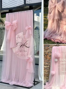 蝴蝶结纱背景布派对订婚礼迎宾牌网红打卡区拍照道具摄影店铺装饰