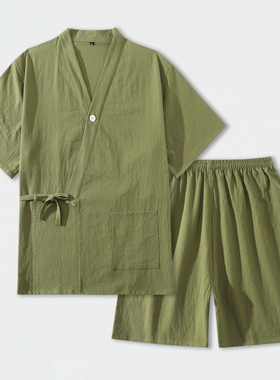 2025新款汗蒸服女款纯棉日式系带开衫情侣睡衣男桑拿服温泉洗浴服