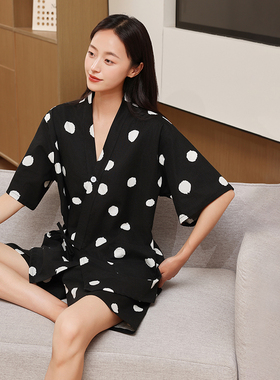新款汗蒸服女款纯棉情侣款日式开衫系带居家睡衣洗浴桑拿服按摩服