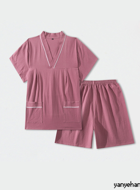 新款汗蒸服女款纯棉情侣高档纯色居家服男桑拿按摩服洗浴服足浴服