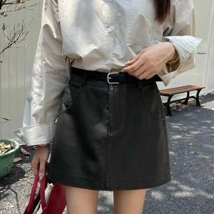 偶数零2024秋季新款韩版时尚高腰显瘦百搭皮裙女A字包臀半身短裙