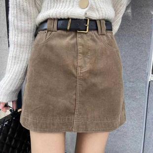 偶数零咖色灯芯绒半身裙女秋冬高腰显瘦a字裙百搭包臀一步短裙