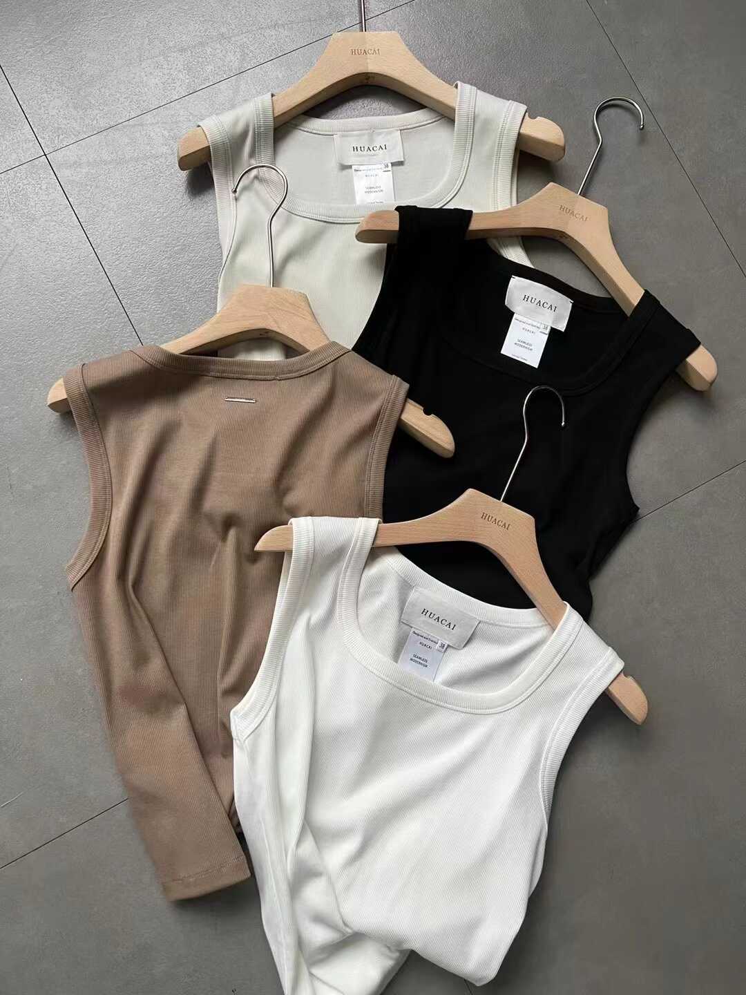 纯色无袖U领背心HUACAI新款韩版
