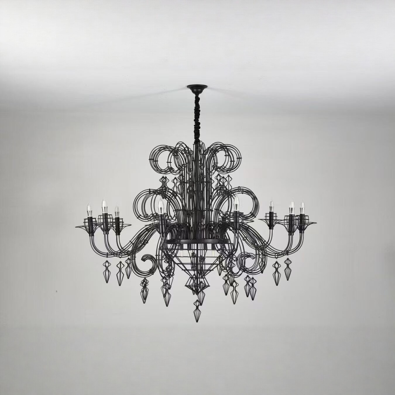 法式复古客厅餐厅蜡烛吊灯简约艺术设计师赫本线条黑色灯