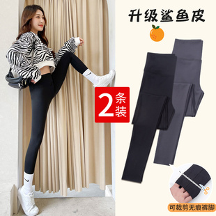 紧身收腹提臀瑜伽裤 鲨鱼女外穿春秋季 高腰弹力大码 打底裤 黑色薄款