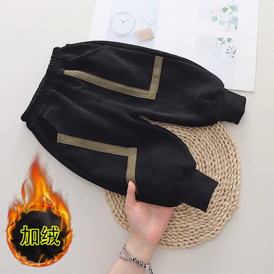 男童加绒裤子薄绒一体绒新款2025秋装儿童运动裤冬季外穿宝宝卫裤