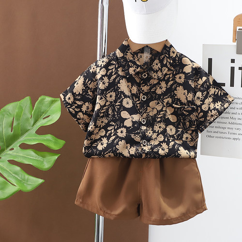 男童短袖套装2026新款韩版港风儿童夏季衣服宝宝夏装痞帅衬衫童装