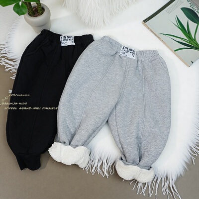 儿童加绒加厚裤子薄绒新款2025冬装韩版秋季宝宝一体绒男童运动裤