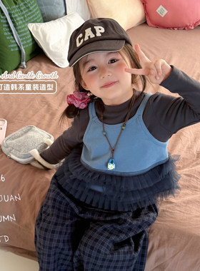 大小卷儿女童套装秋季2026新款韩版网纱吊带长袖宝宝秋装两件套