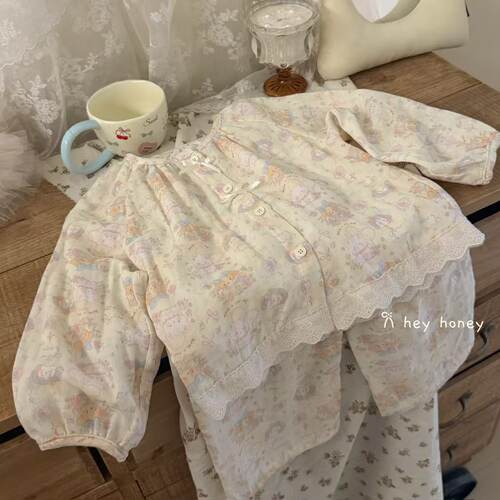 大小卷女童家居服套装秋季棉纱2026新款女孩儿童纯棉宝宝长袖睡衣