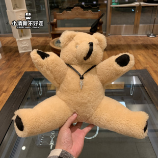 日本代购 chrome hearts 克罗心 银十字眼镜毛绒泰迪熊玩具摆件