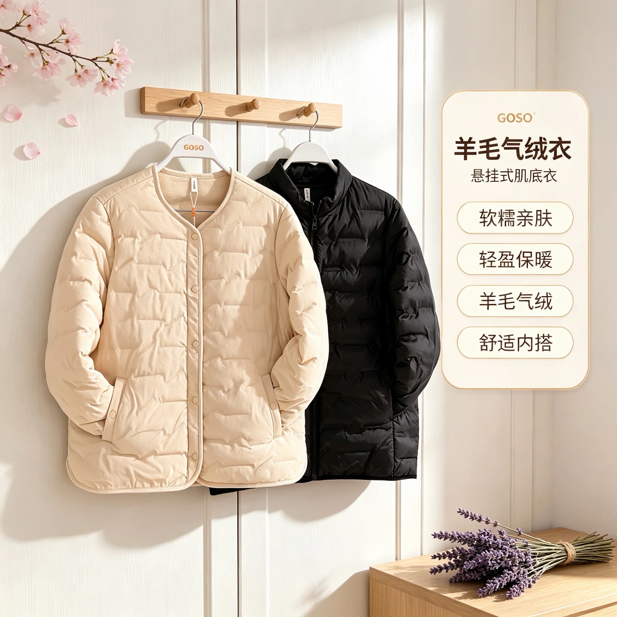 香蜜闺秀26427004冬季新款女士羊毛气绒圆领外套休闲百搭