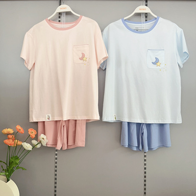 香蜜闺秀女睡衣25203016棉质圆领套头短袖短裤家居服套装薄款舒适