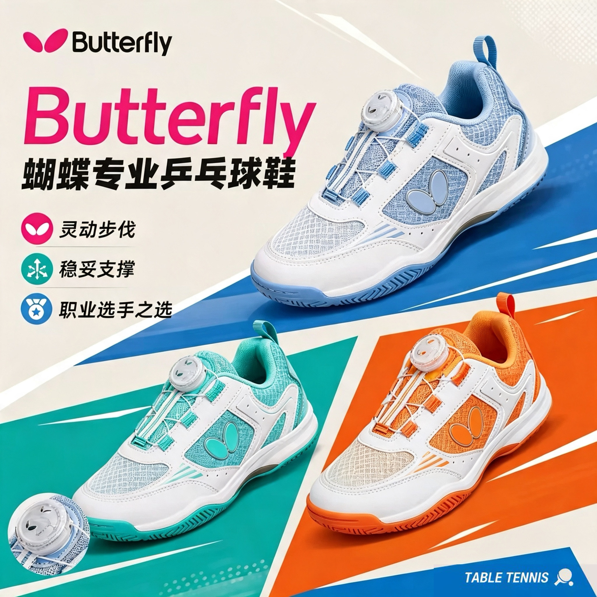 正品蝴蝶Butterfly儿童乒乓球鞋CHD-8魔术贴透气运动鞋牛筋底训练