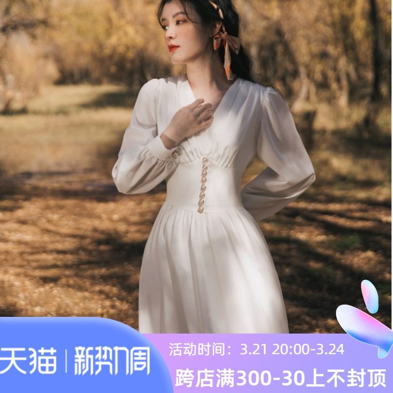 领证登记小礼服2022春秋轻婚纱新娘伴娘法式小白裙服装订婚连衣裙