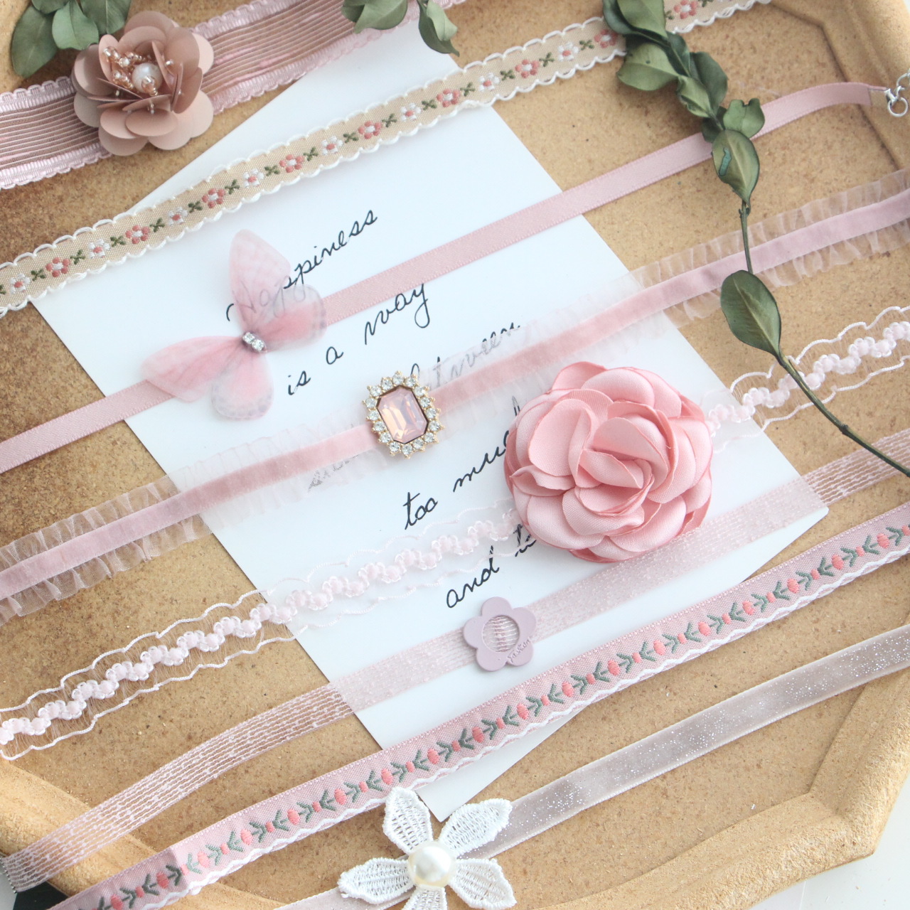 新款颈链蝴蝶chocker项圈玫瑰花朵锁骨链粉色少女蕾丝choker项链