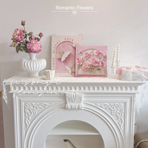 【蝶伴花开】奶油风桌面摆画花卉卧室床头挂画法式斗柜装饰画摆件