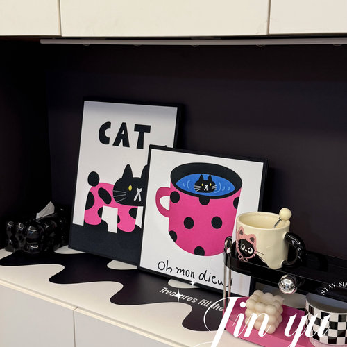 【高级感多巴胺】猫咪卡通可爱装饰画斗柜桌面摆画小众艺术挂画