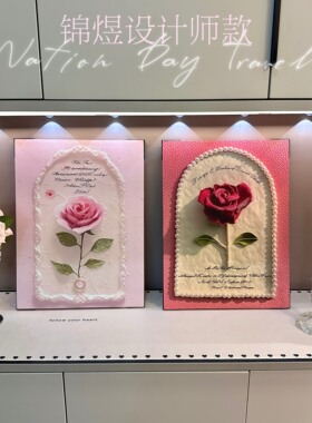 ins风玫瑰花装饰画高级感桌面斗柜梳妆台摆画奶油风客厅卧室挂画